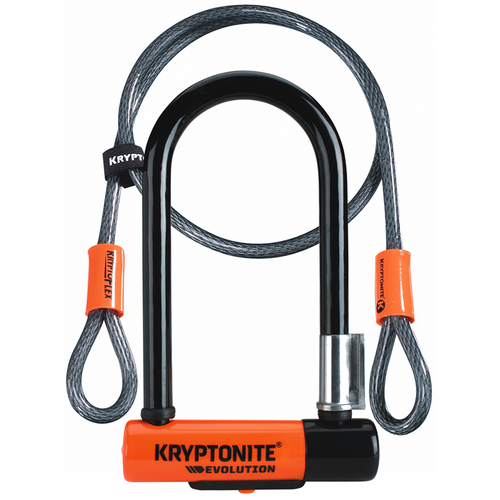 Kryptonite Evolution Mini U-Lock (8.3cm x 17.8cm) & 4' KryptoFlex Cable w/Bracket