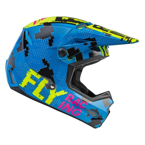 FLY Racing Kinetic Youth Helmet Scan Blue/Hi-Vis/Pink