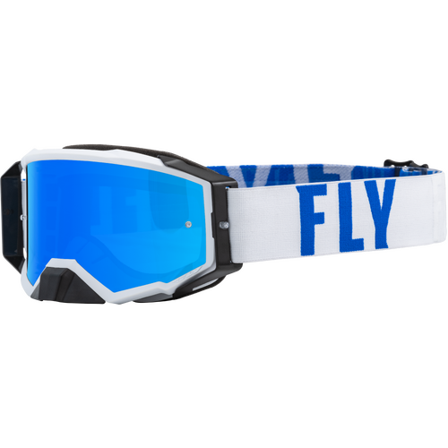 FLY Racing Zone Pro Goggles White/Blue w/Sky Blue Mirror/Smoke Lens