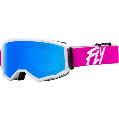 FLY Racing Zone Goggles Pink/White w/Sky Blue Mirror/Smoke Lens