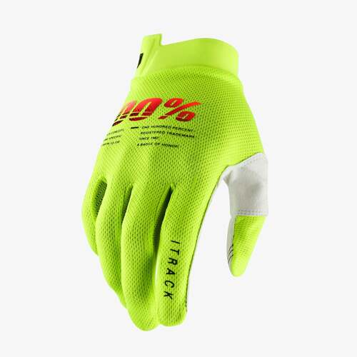 100% iTrack Youth Gloves Fluro Yellow