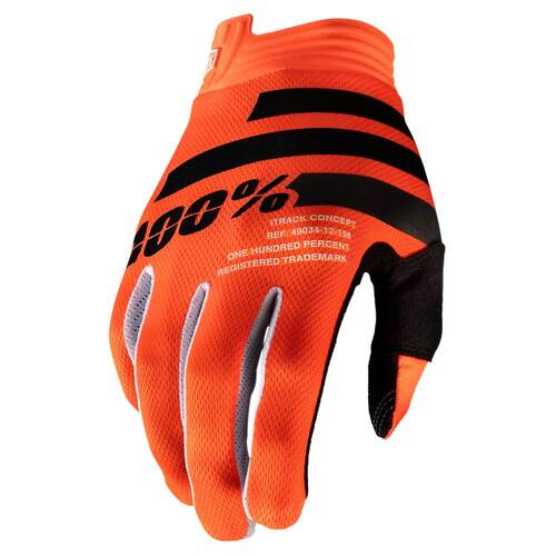 100% iTrack Youth Gloves Fluro Orange/Black