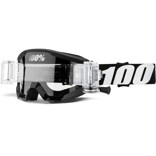 100% Strata JR Mud Goggles Outlaw Black with Clear Lens